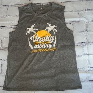New XL Muscle Tank Tee Vacay All Day Palm Sun